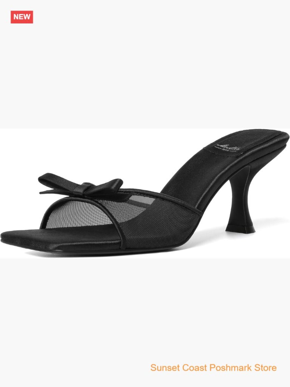 Round Toe Kitten Heels Bow Design Mules Slip on Backless Sandals